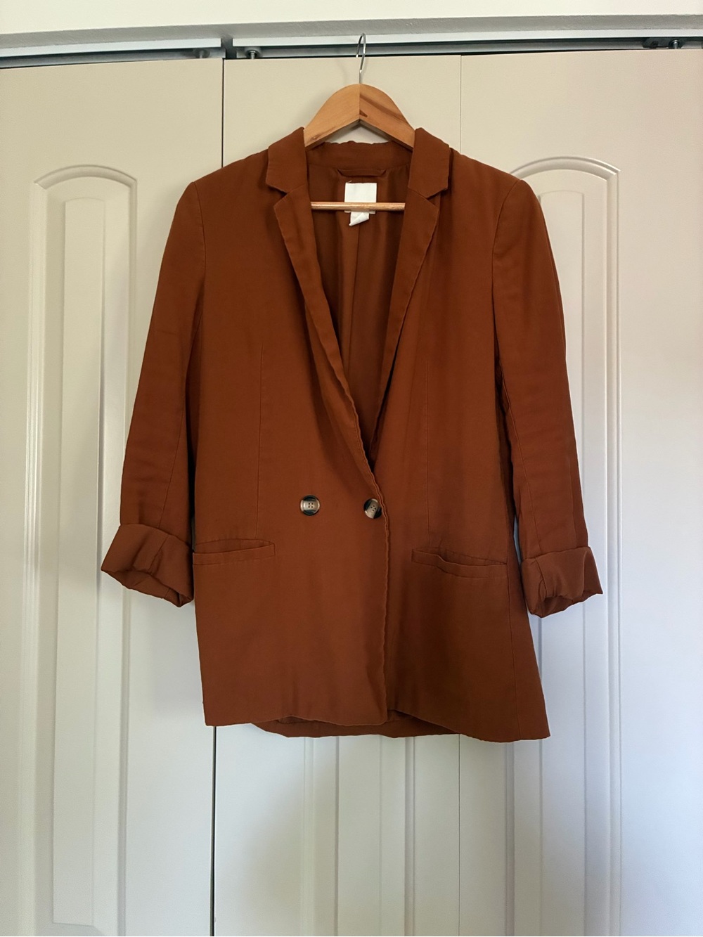H&M Burnt Orange Double-Breasted Blazer Jacket